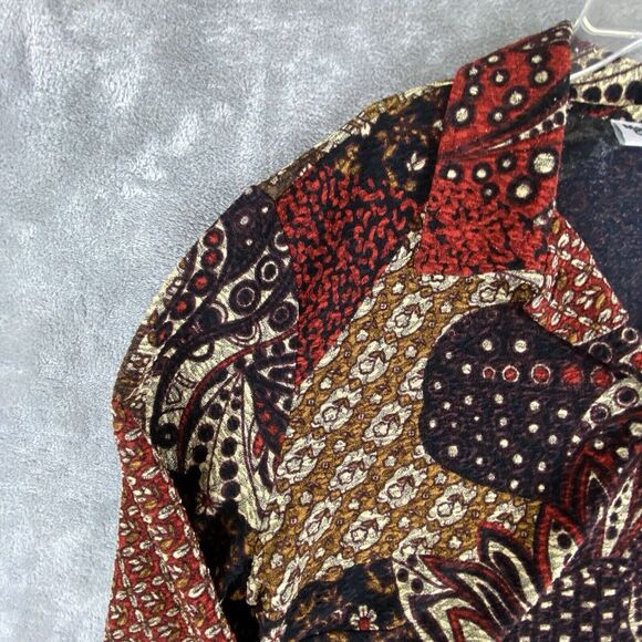 Monterey Canyon Top Womens Medium Red Brown Mixed Print Button Up 70s 80s Retro - Picture 5 of 14